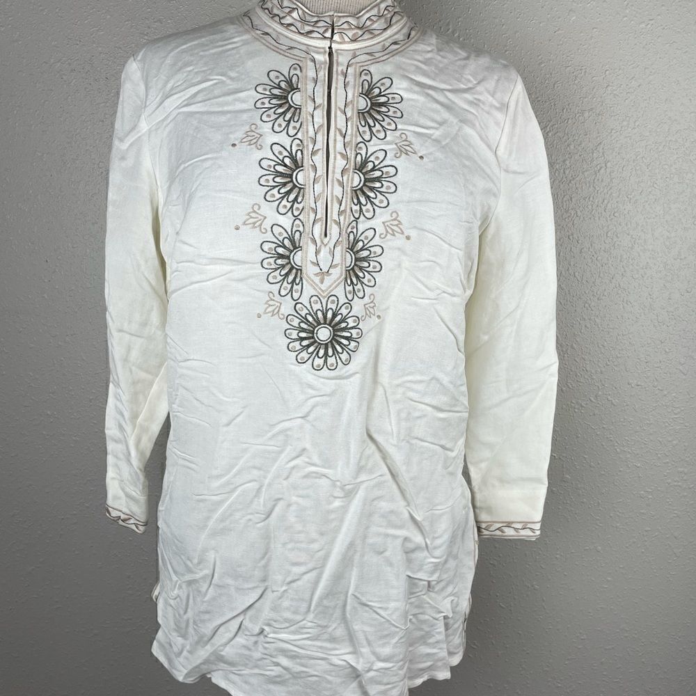 JH Collectibles Linen Blend Half Button Down Tunic Size M EUC